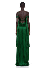 Marise Green Draped Satin Maxi Dress
