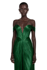 Marise Green Draped Satin Maxi Dress