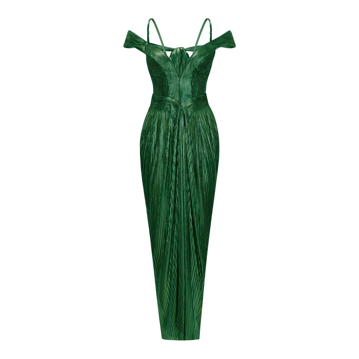 Marise Green Draped Satin Maxi Dress