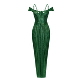 Marise Green Draped Satin Maxi Dress