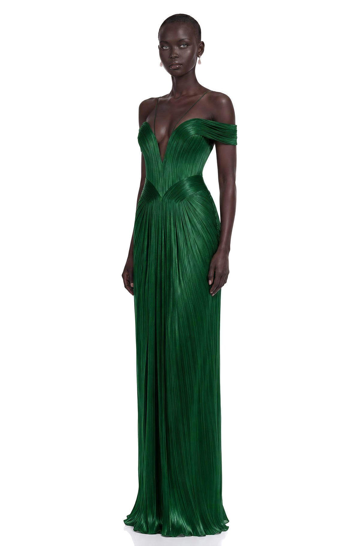 Marise Green Draped Satin Maxi Dress