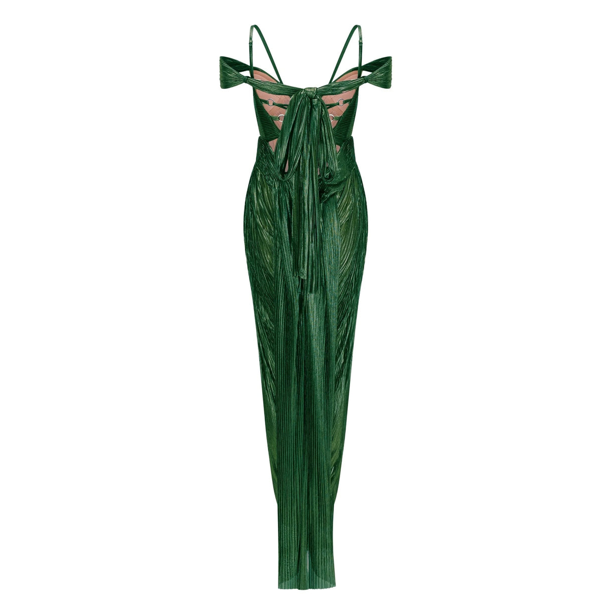 Marise Green Draped Satin Maxi Dress