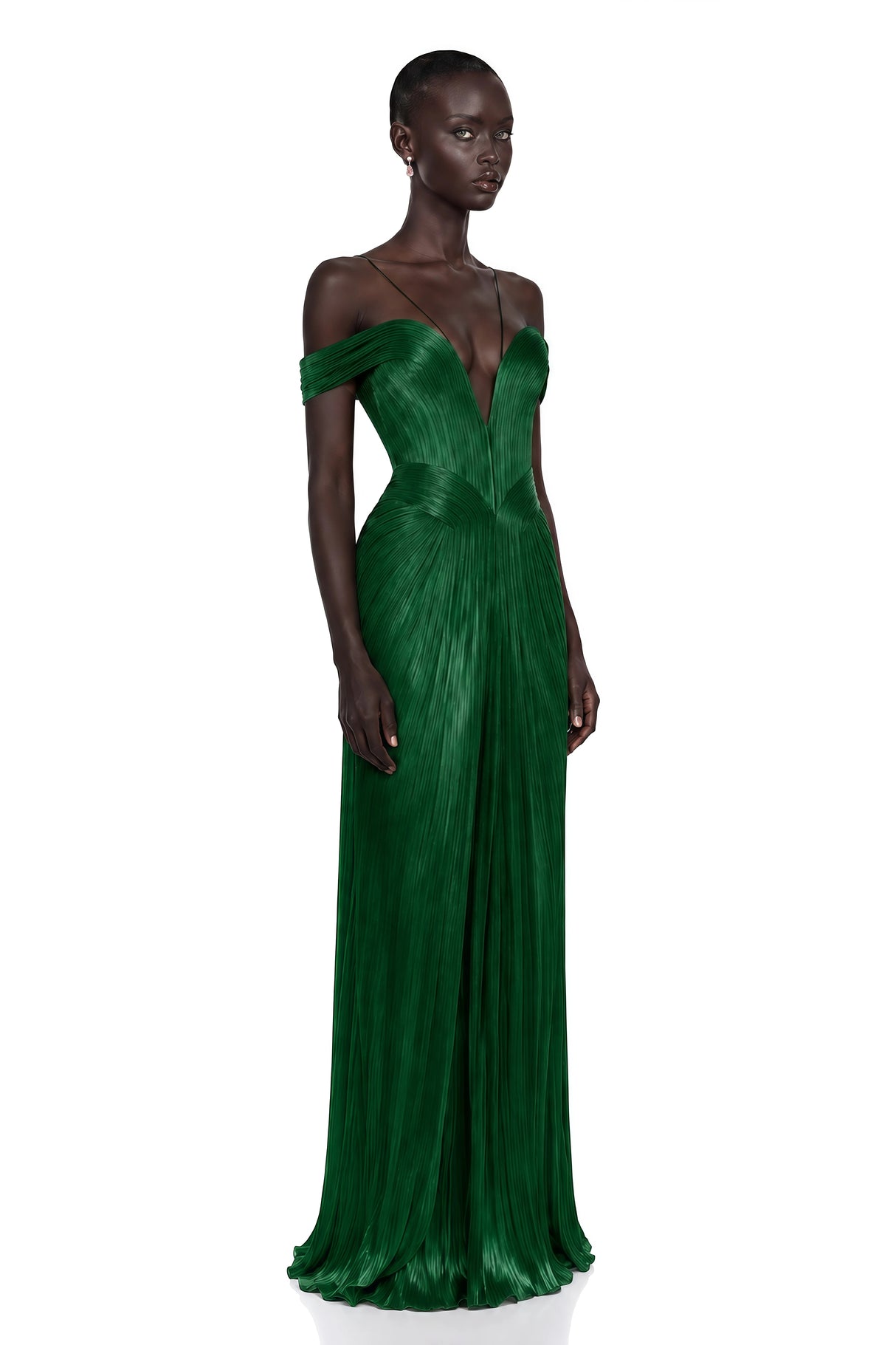 Marise Green Draped Satin Maxi Dress