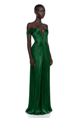 Marise Green Draped Satin Maxi Dress