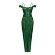 Marise Green Draped Satin Maxi Dress