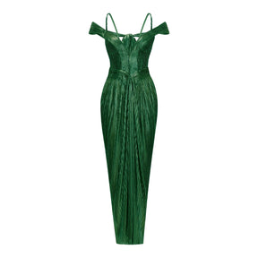 Marise Green Draped Satin Maxi Dress