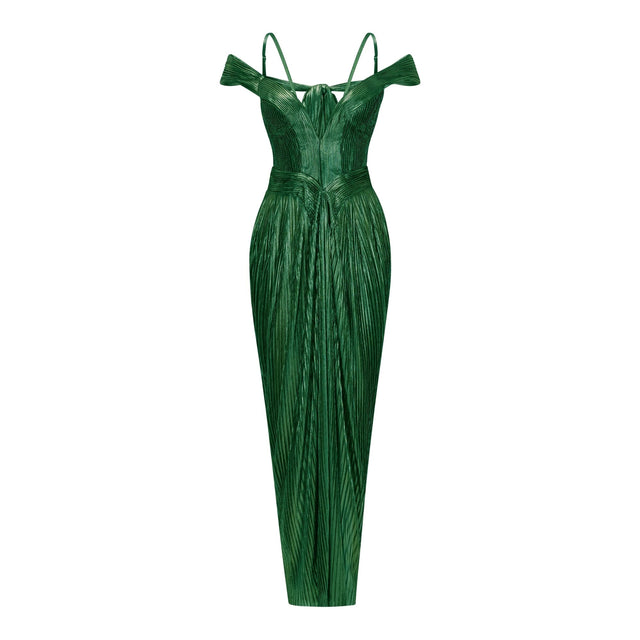 Marise Green Draped Satin Maxi Dress