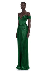 Marise Green Draped Satin Maxi Dress