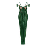 Marise Green Draped Satin Maxi Dress
