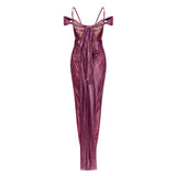 Marise Pink Draped Satin Maxi Dress