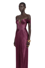 Marise Pink Draped Satin Maxi Dress