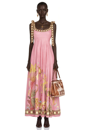 Marisol Pink Printed Square Neck Maxi Dress