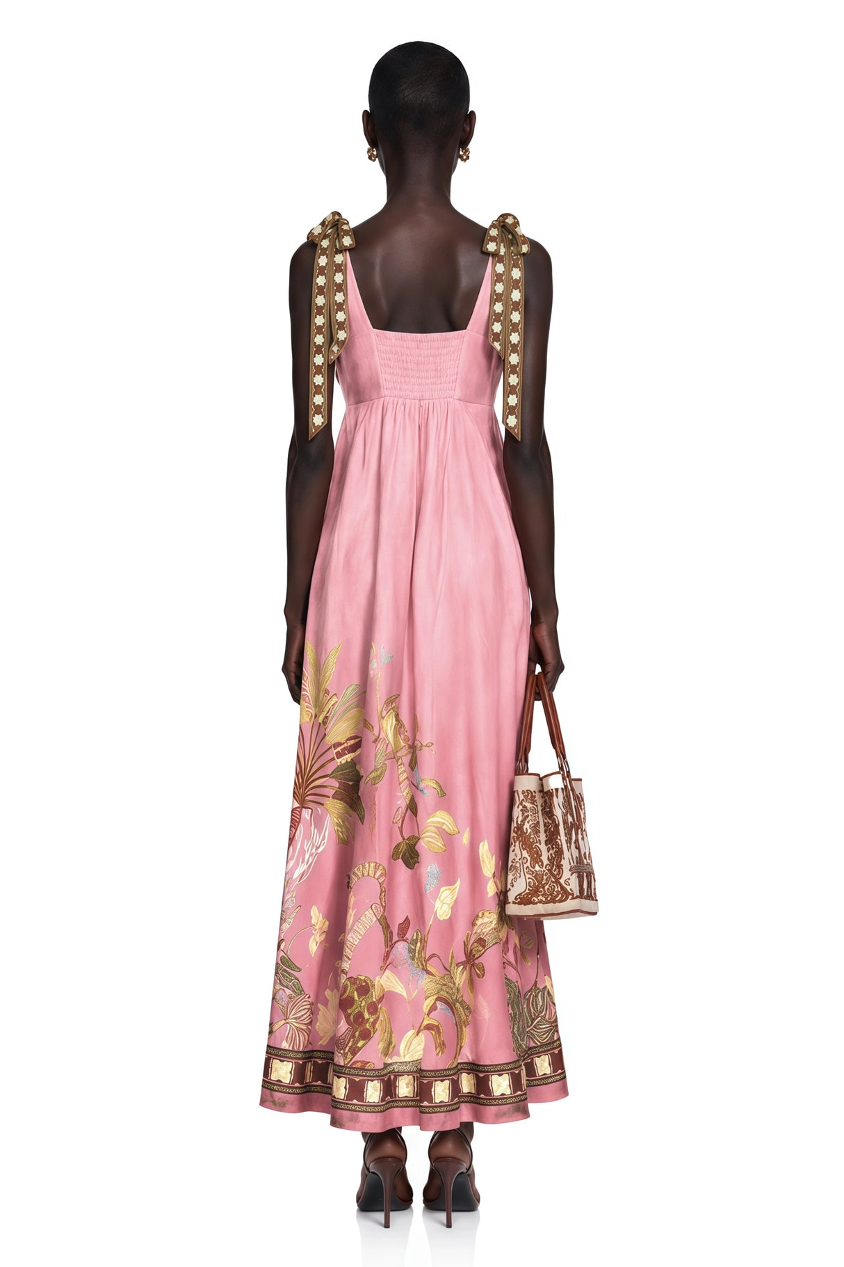 Marisol Pink Printed Square Neck Maxi Dress