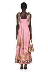 Marisol Pink Printed Square Neck Maxi Dress