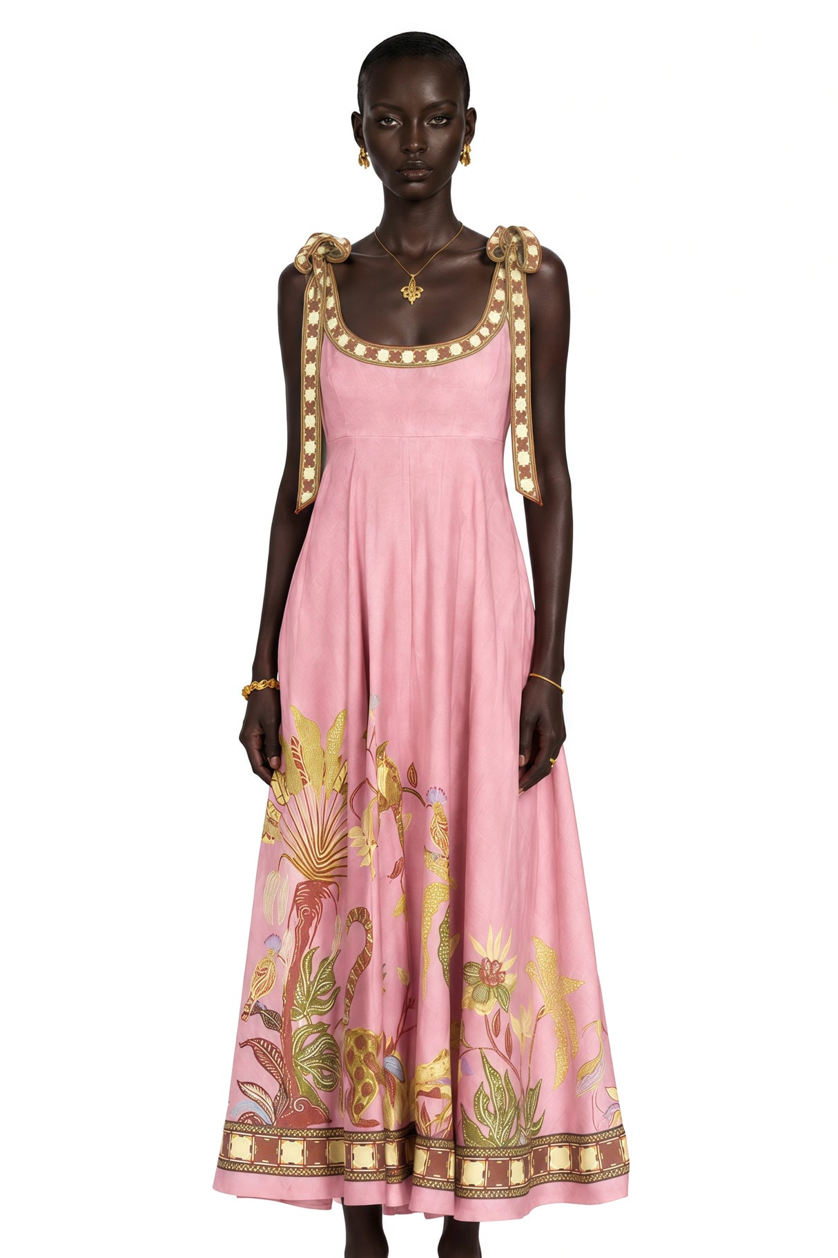 Marisol Pink Printed Square Neck Maxi Dress