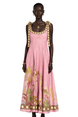 Marisol Pink Printed Square Neck Maxi Dress