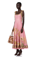 Marisol Pink Printed Square Neck Maxi Dress