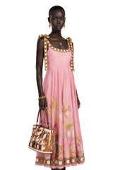 Marisol Pink Printed Square Neck Maxi Dress