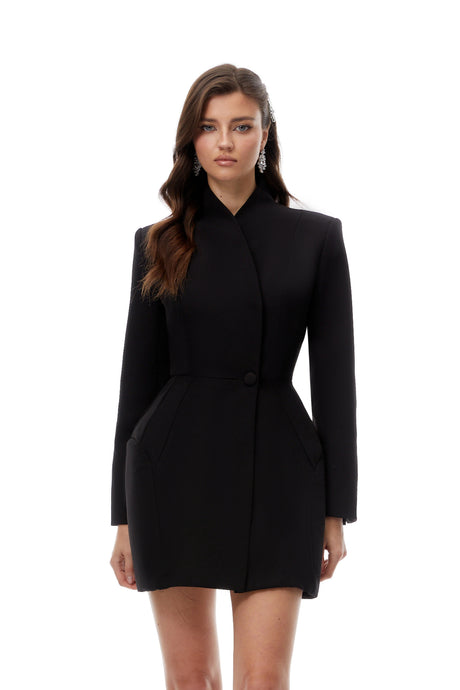 Melissa Dress Black Stand Collar Mini Blazer