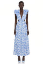 Marjorie Blue Floral Print Maxi Dress with Ruffled Trim