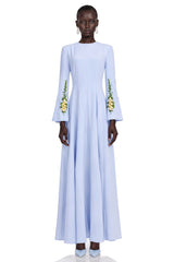 Markéta Blue Pleated Maxi Dress with Floral Appliqué