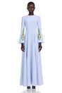 Markéta Blue Pleated Maxi Dress with Floral Appliqué