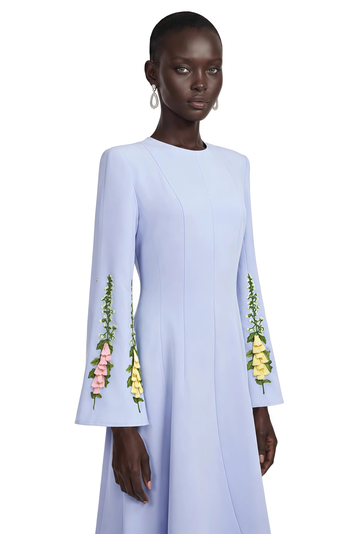 Markéta Blue Pleated Maxi Dress with Floral Appliqué