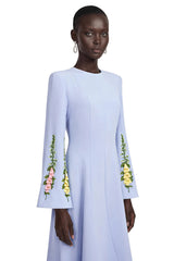 Markéta Blue Pleated Maxi Dress with Floral Appliqué