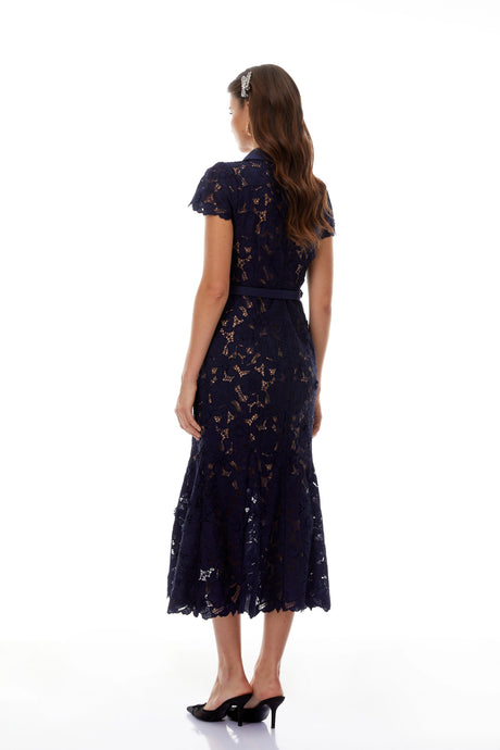 Sarah Midi Dress Navy Blue Floral Lace