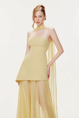 Marlis Yellow Strapless Layered Train Dress
