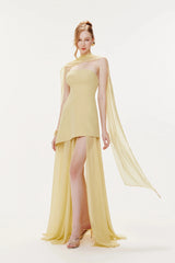 Marlis Yellow Strapless Layered Train Dress