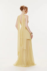 Marlis Yellow Strapless Layered Train Dress