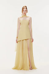 Marlis Yellow Strapless Layered Train Dress