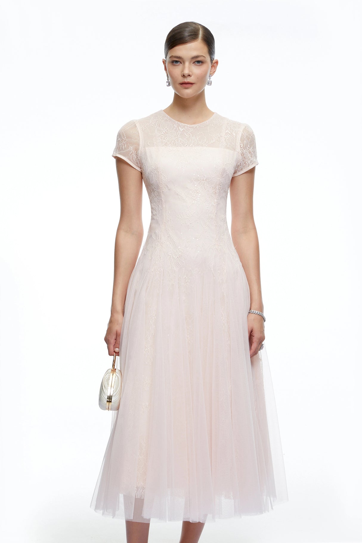 Marnie Pink Short Sleeves Sequin Midi Dress