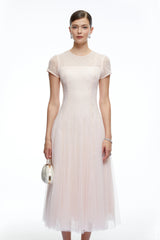 Marnie Pink Short Sleeves Sequin Midi Dress