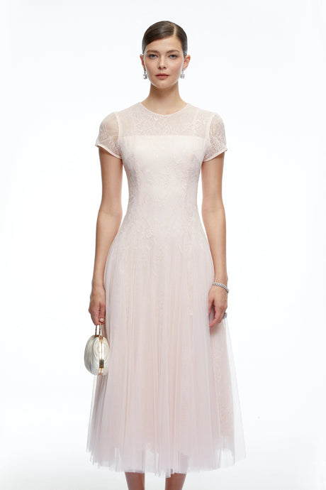 Freya Midi Dress Pink Short Sleeves Sequin