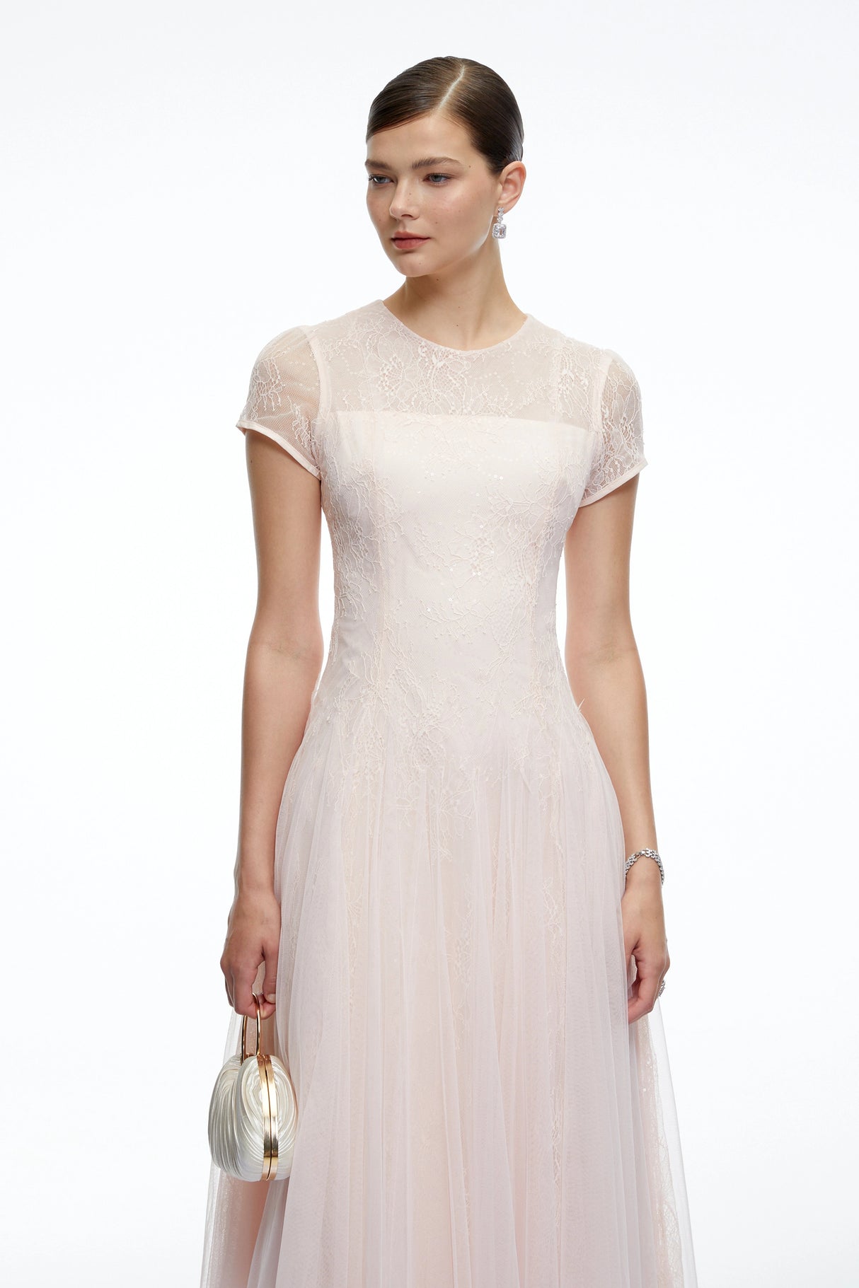 Marnie Pink Short Sleeves Sequin Midi Dress