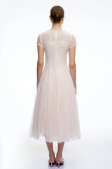 Marnie Pink Short Sleeves Sequin Midi Dress