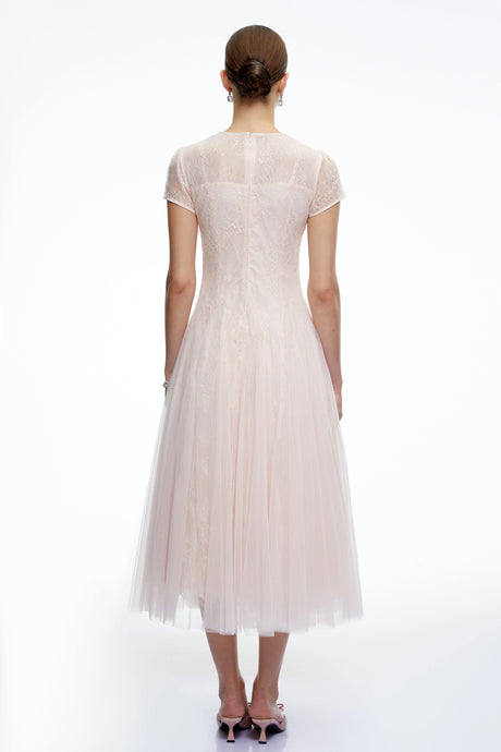 Freya Midi Dress Pink Short Sleeves Sequin