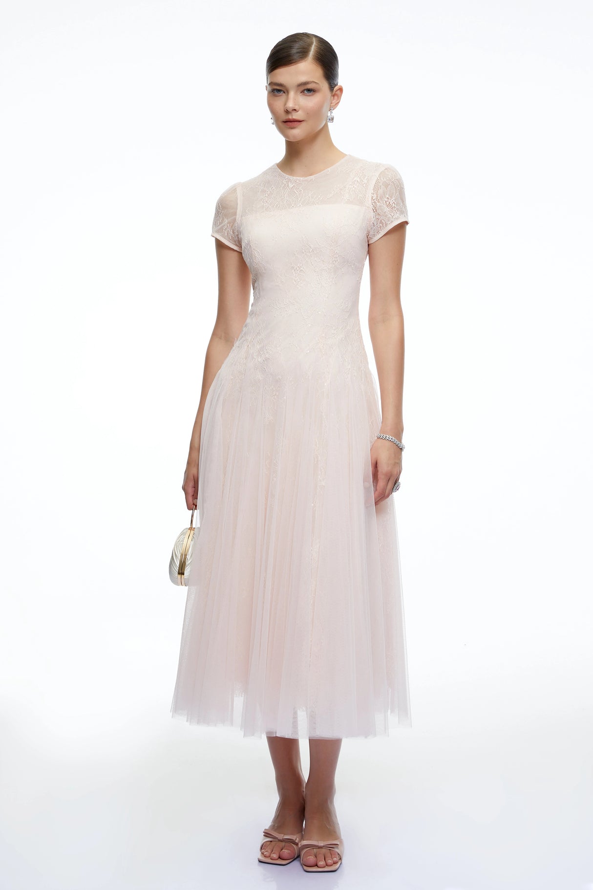 Marnie Pink Short Sleeves Sequin Midi Dress