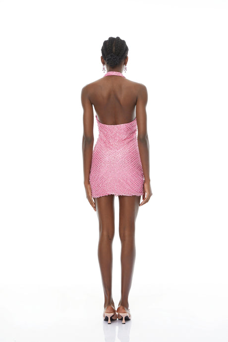Cinzia Mini Dress Pink Beaded Embellished