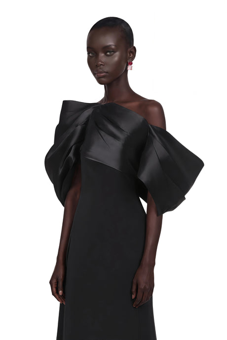 Chelsea Maxi Dress Black One Shoulder with Bow Detail
