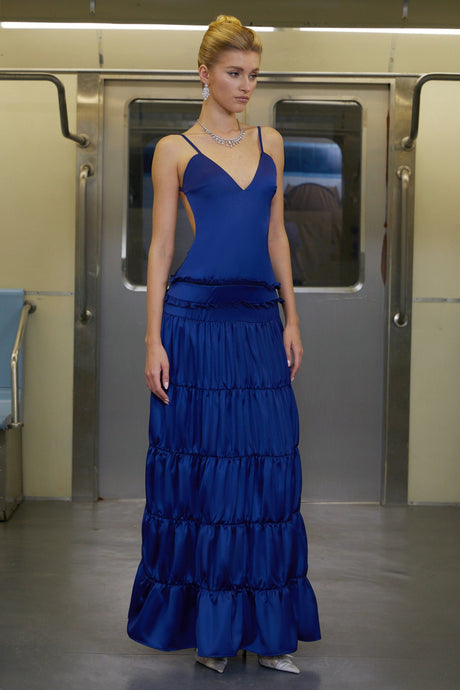 Alessandrina Maxi Dress Blue Open Back Tiered