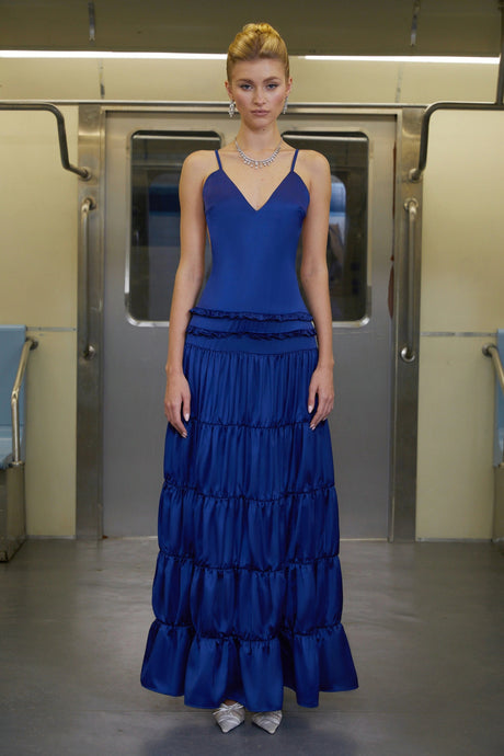 Alessandrina Maxi Dress Blue Open Back Tiered