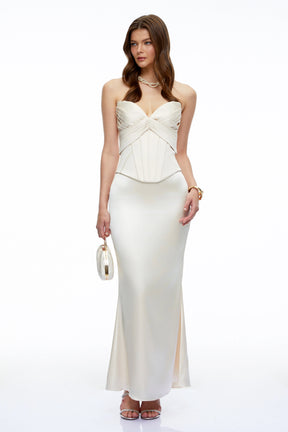 Martina Neutral Corset Satin Maxi Dress