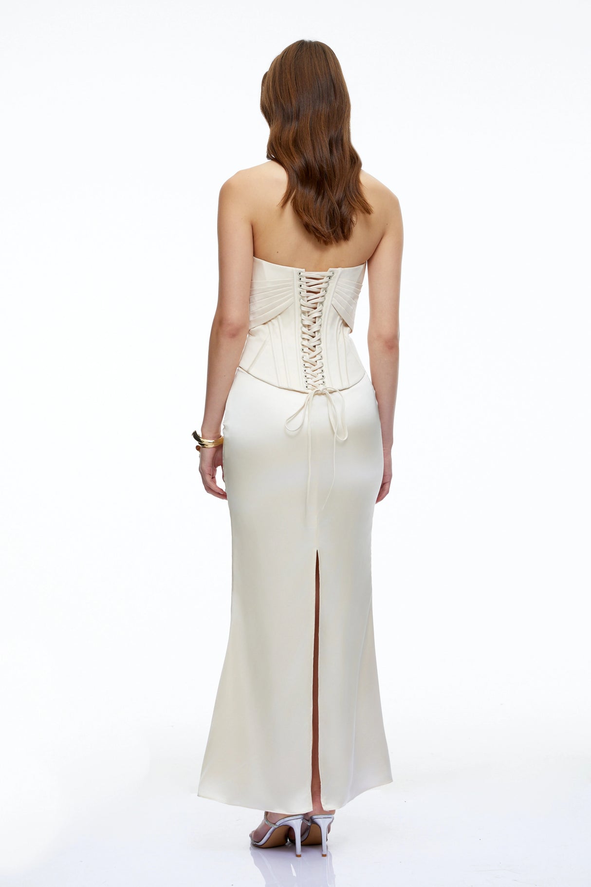 Martina Neutral Corset Satin Maxi Dress