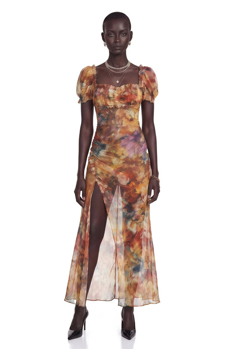 Meredith Maxi Dress Orange Square Neck Floral