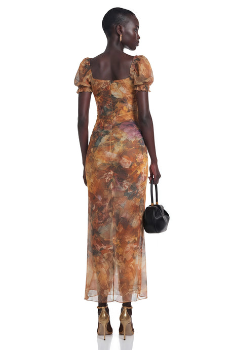 Meredith Maxi Dress Orange Square Neck Floral