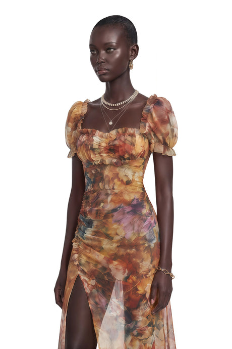 Meredith Maxi Dress Orange Square Neck Floral