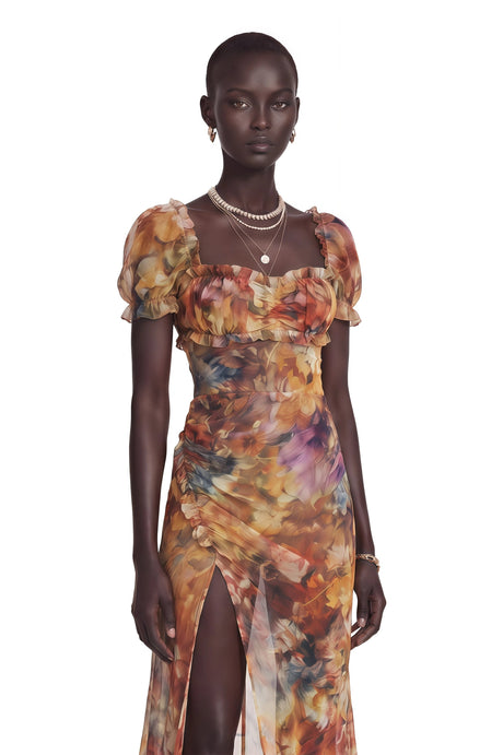 Meredith Maxi Dress Orange Square Neck Floral
